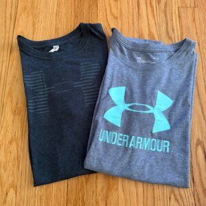 2 UNDER ARMOUR women's gray logo tees, M
